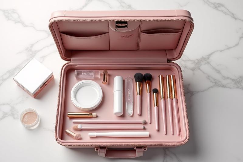 A beautifully organized professional makeup kit with Meridian cleaners and disposable applicators