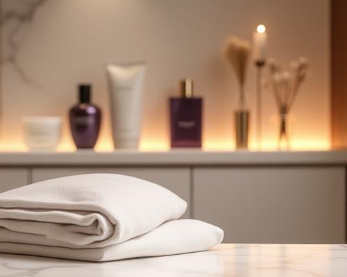 A luxurious spa interior with a focus on high-end beauty products and a relaxing ambiance.